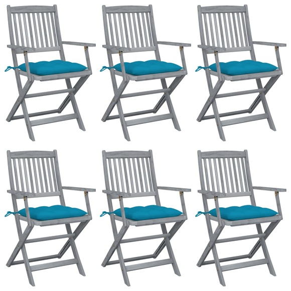 vidaXL Klappbare Gartenstühle 6 Stk. mit Kissen Massivholz Akazie