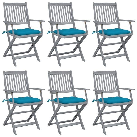 vidaXL Klappbare Gartenstühle 6 Stk. mit Kissen Massivholz Akazie