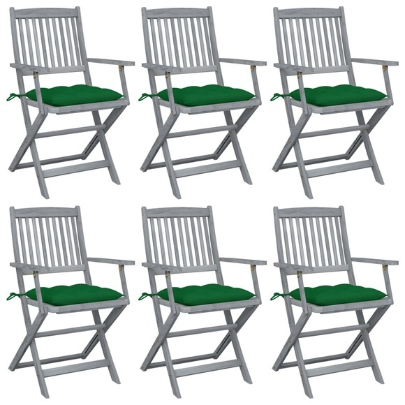 vidaXL Klappbare Gartenstühle 6 Stk. mit Kissen Massivholz Akazie