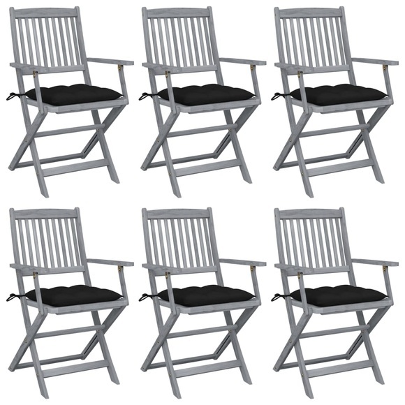 vidaXL Klappbare Gartenstühle 6 Stk. mit Kissen Massivholz Akazie