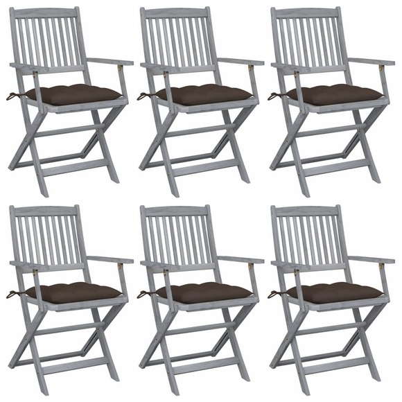 vidaXL Klappbare Gartenstühle 6 Stk. mit Kissen Massivholz Akazie