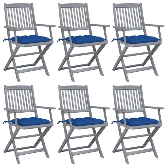 vidaXL Klappbare Gartenstühle 6 Stk. mit Kissen Massivholz Akazie