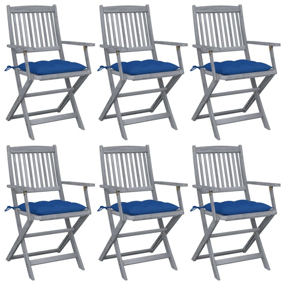 vidaXL Klappbare Gartenstühle 6 Stk. mit Kissen Massivholz Akazie