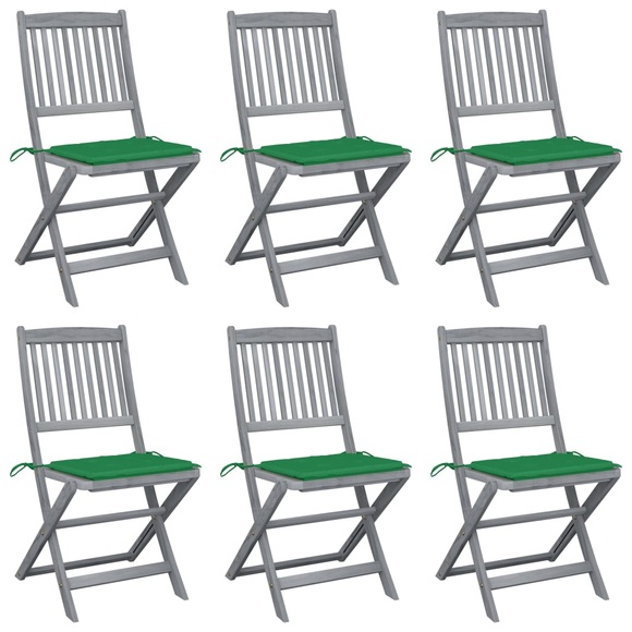 vidaXL Klappbare Gartenstühle 6 Stk. mit Sitzkissen Massivholz Akazie