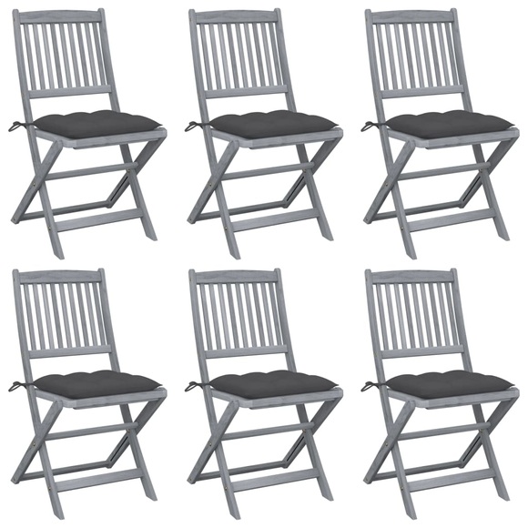 vidaXL Klappbare Gartenstühle 6 Stk. mit Kissen Massivholz Akazie
