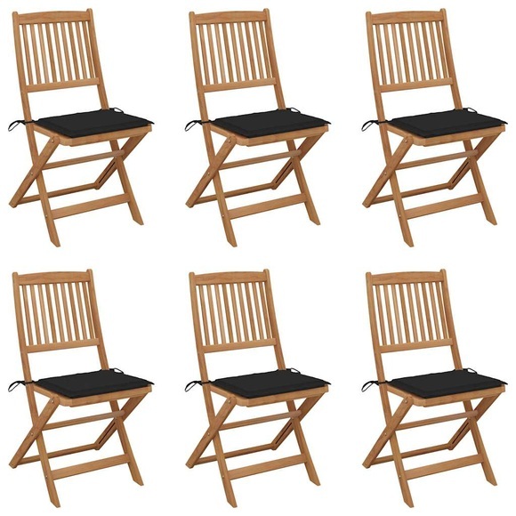 vidaXL Klappbare Gartenstühle 6 Stk. mit Kissen Massivholz Akazie