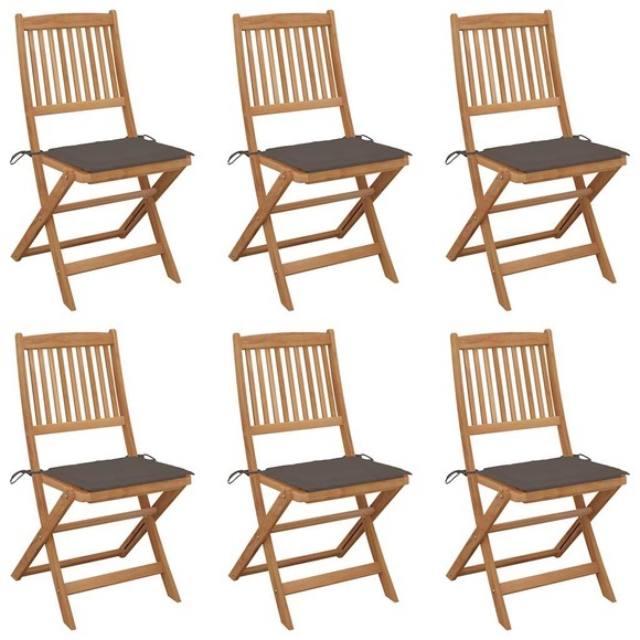 vidaXL Klappbare Gartenstühle 6 Stk. mit Kissen Massivholz Akazie
