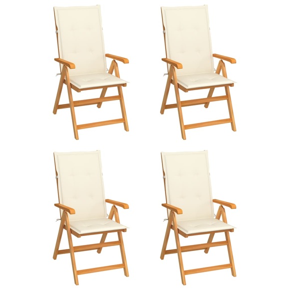 vidaXL Gartenstühle 4 Stk. mit Creme Kissen Massivholz Teak