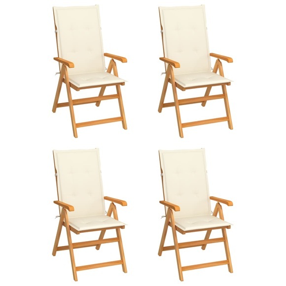vidaXL Gartenstühle 4 Stk. mit Creme Kissen Massivholz Teak