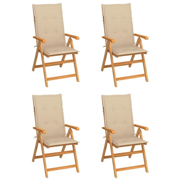 vidaXL Gartenstühle 4 Stk. mit Beigen Kissen Massivholz Teak