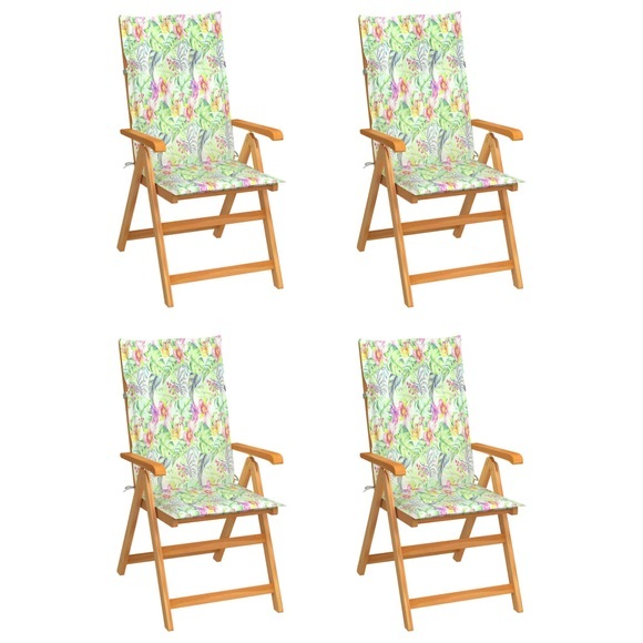 vidaXL Gartenstühle 4 Stk. mit Blattmuster Kissen Massivholz Teak