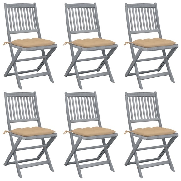 vidaXL Klappbare Gartenstühle 6 Stk. mit Kissen Massivholz Akazie