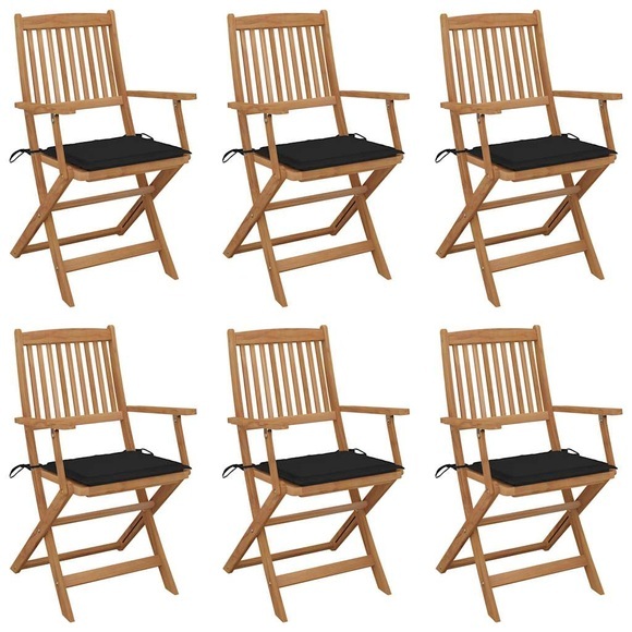 vidaXL Klappbare Gartenstühle 6 Stk. mit Kissen Massivholz Akazie