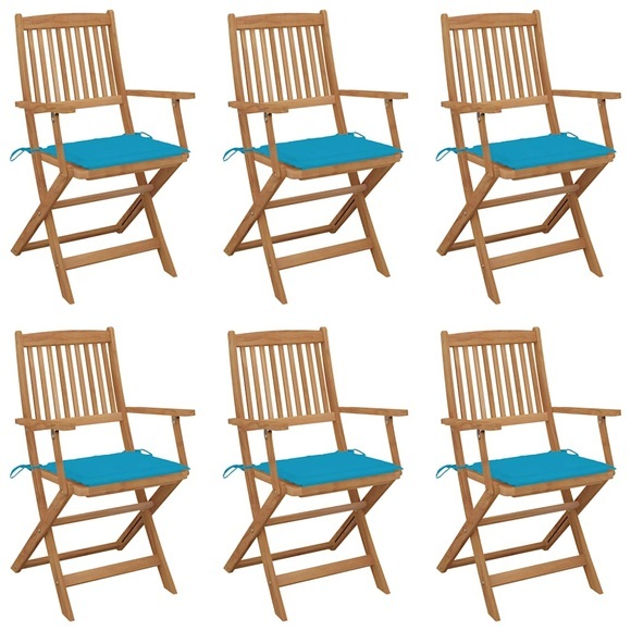 vidaXL Klappbare Gartenstühle 6 Stk. mit Kissen Massivholz Akazie