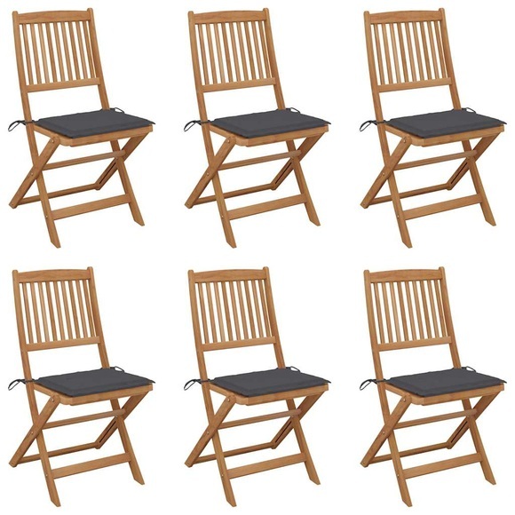 vidaXL Klappbare Gartenstühle 6 Stk. mit Kissen Massivholz Akazie