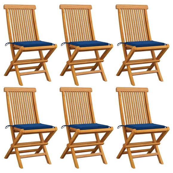 vidaXL Gartenstühle mit Königsblauen Kissen 6 Stk. Massivholz Teak