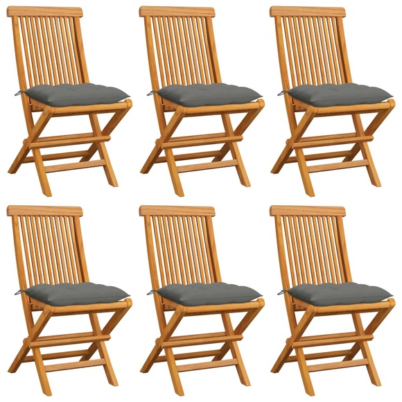 vidaXL Gartenstühle mit Grauen Kissen 6 Stk. Massivholz Teak