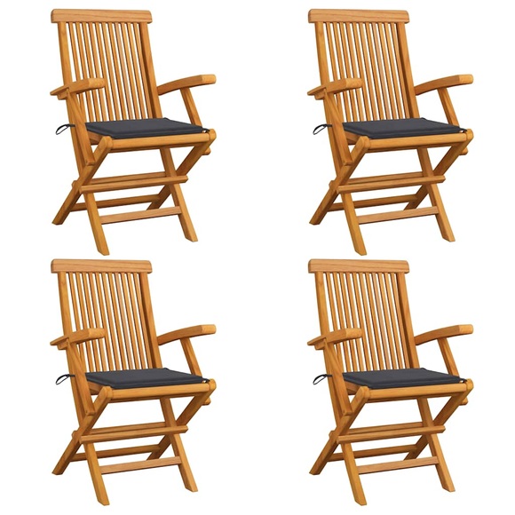 vidaXL Gartenstühle mit Anthrazit Kissen 4 Stk. Massivholz Teak