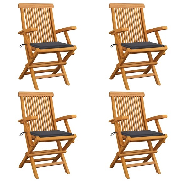 vidaXL Gartenstühle mit Anthrazit Kissen 4 Stk. Massivholz Teak