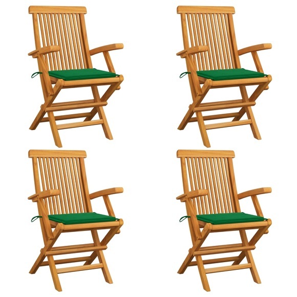 vidaXL Gartenstühle mit Grünen Kissen 4 Stk. Teak Massivholz