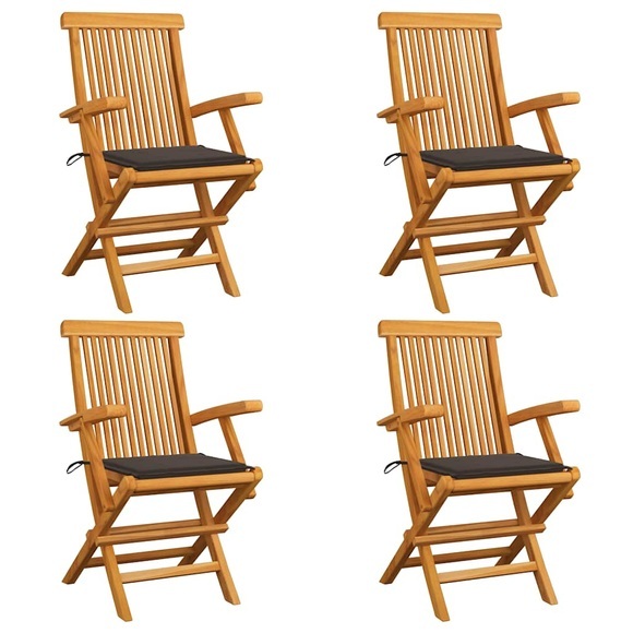 vidaXL Gartenstühle mit Taupe Kissen 4 Stk. Teak Massivholz