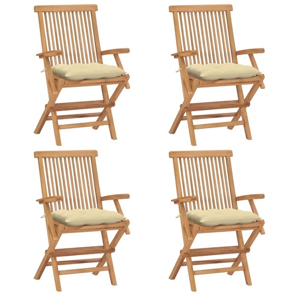vidaXL Gartenstühle mit Cremeweißen Kissen 4 Stk. Massivholz Teak