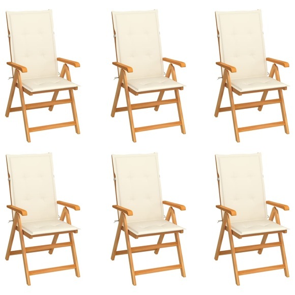 vidaXL Gartenstühle 6 Stk. mit Creme Kissen Massivholz Teak