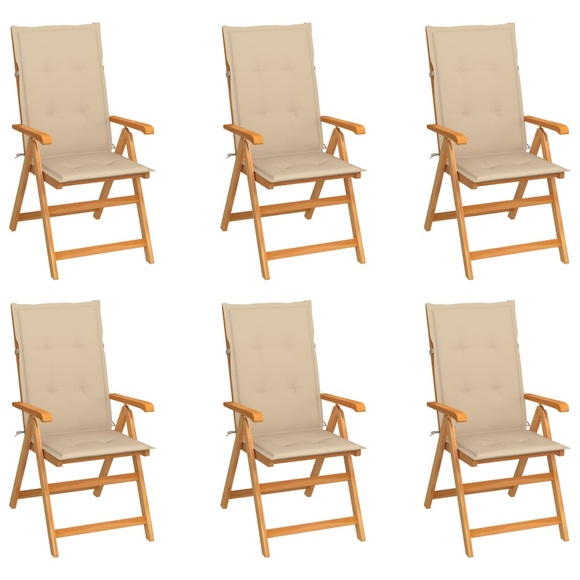 vidaXL Gartenstühle 6 Stk. mit Beigen Kissen Massivholz Teak