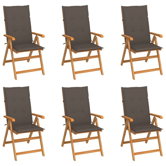 vidaXL Gartenstühle 6 Stk. mit Taupe Kissen Massivholz Teak