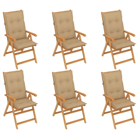 vidaXL Gartenstühle 6 Stk. mit Beigen Kissen Massivholz Teak