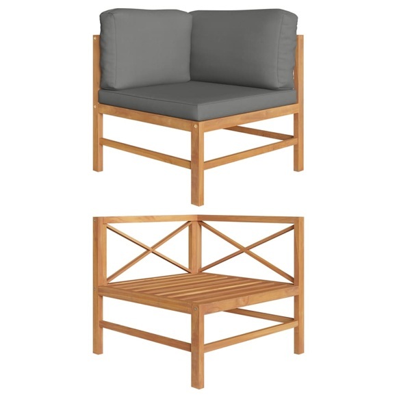 vidaXL Ecksofa mit Dunkelgrauen Kissen Teak Massivholz