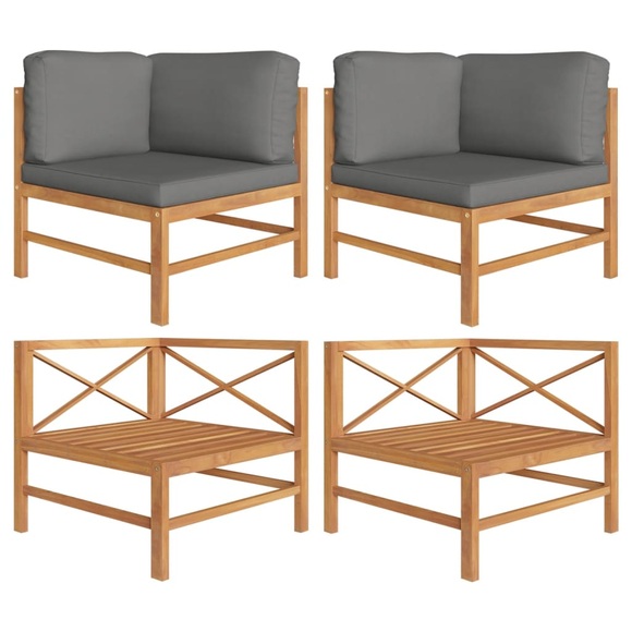 vidaXL Ecksofa 2 Stk. mit Dunkelgrauen Kissen Massivholz Teak