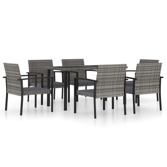vidaXL 7-tlg. Garten-Essgruppe Poly Rattan Grau