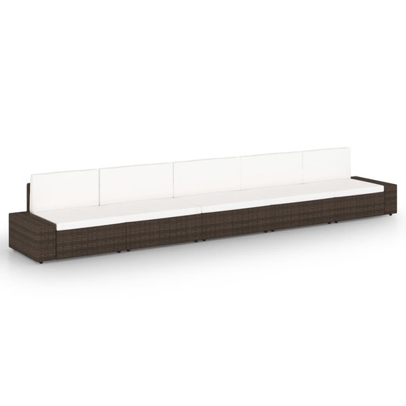 vidaXL 5-tlg. Garten-Lounge-Set mit Kissen Braun Poly Rattan