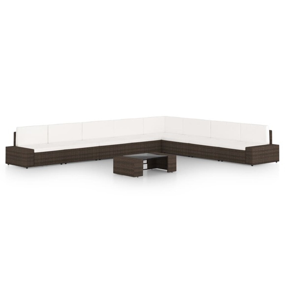 vidaXL 9-tlg. Garten-Lounge-Set mit Kissen Braun Poly Rattan