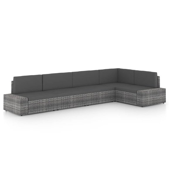 vidaXL 5-tlg. Garten-Lounge-Set mit Kissen Grau Poly Rattan