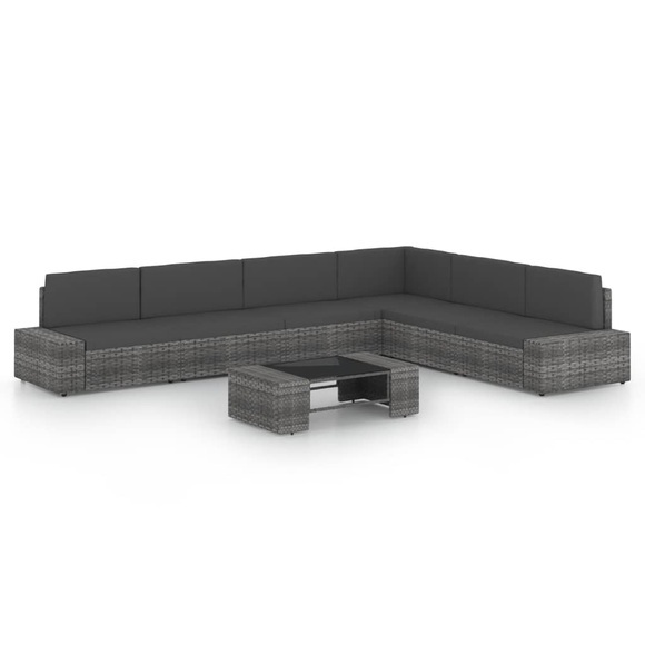 vidaXL 7-tlg. Garten-Lounge-Set mit Kissen Grau Poly Rattan