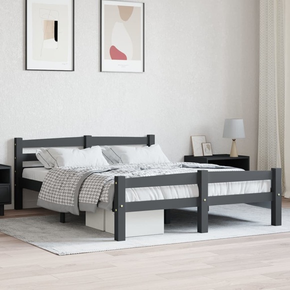vidaXL Bettgestell Dunkelgrau Massivholz Kiefer 140x200 cm