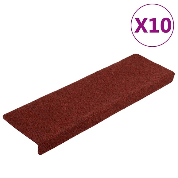 vidaXL Treppenmatten 10 Stk. Bordeauxrot 65x25 cm Nadelvlies