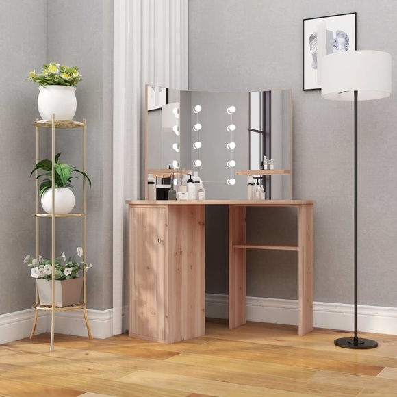 vidaXL Eck-Schminktisch mit LED Eichefarben 111x54x141,5 cm