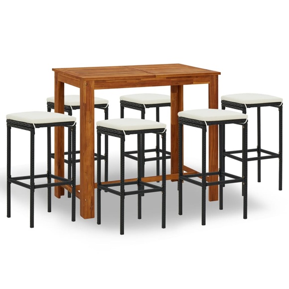 vidaXL 7-tlg. Gartenbar-Set mit Kissen Schwarz