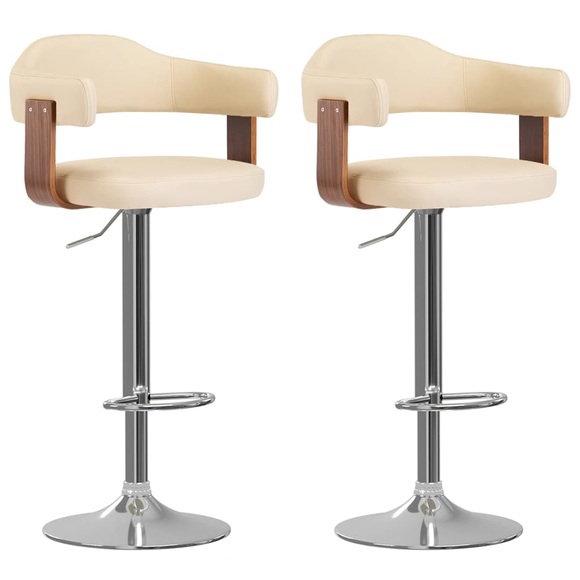 vidaXL 2 Stk. Barhocker Bugholz und Kunstleder Cremefarbend