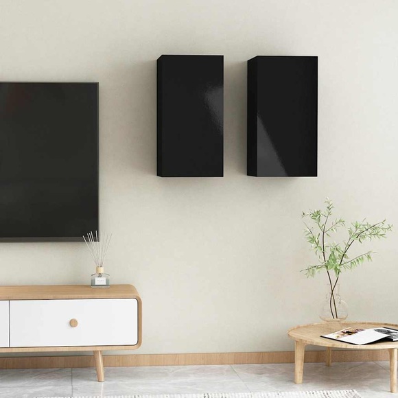 vidaXL TV-Schränke 2 Stk. Hochglanz-Schwarz 30,5x30x60 cm Spanplatte