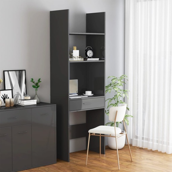 vidaXL Bücherregal Hochglanz-Grau 60x35x180 cm Spanplatte