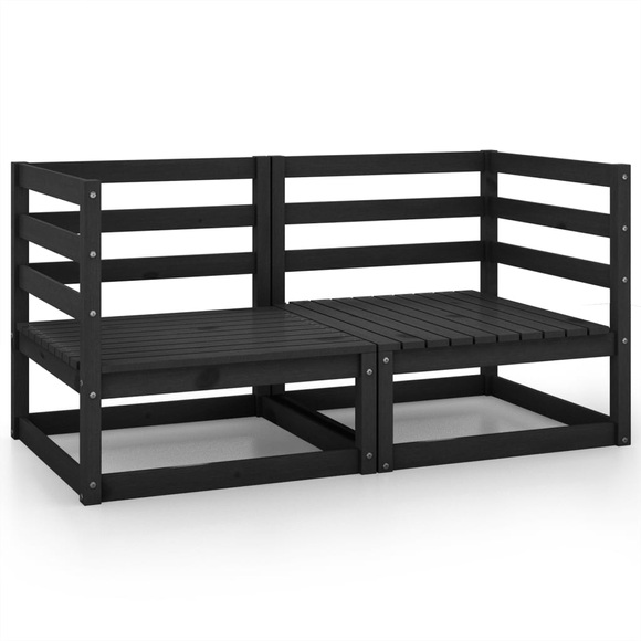 vidaXL Garten-Ecksofas 2 Stk. Schwarz Kiefer Massivholz