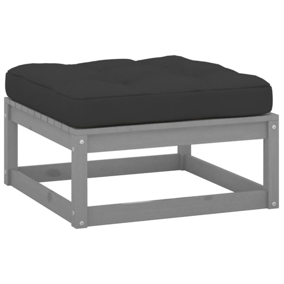 vidaXL Gartenhocker mit Kissen Grau Massivholz Kiefer