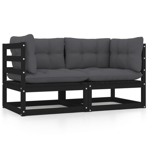vidaXL 2-Sitzer-Gartensofa mit Kissen Schwarz Kiefer Massivholz