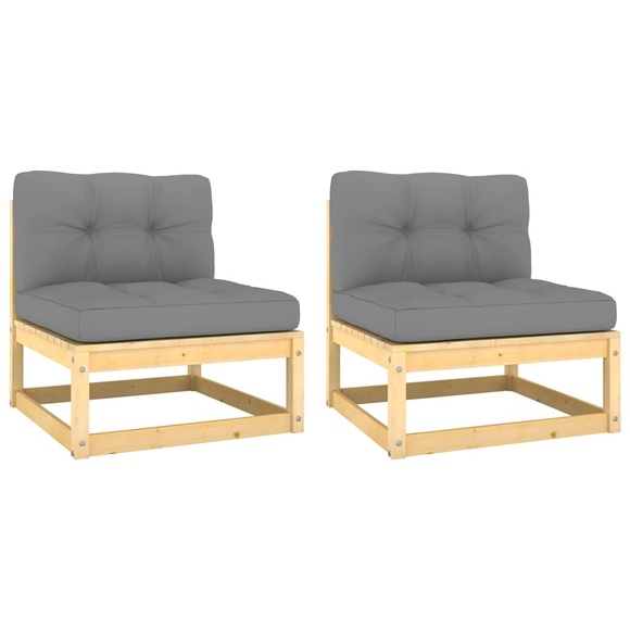 vidaXL Garten-Mittelsofas mit Grauen Kissen 2 Stk. Massivholz Kiefer