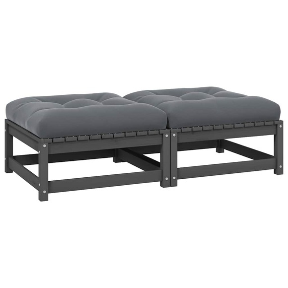 vidaXL Garten-Fußhocker mit Kissen 2 Stk. Grau Massivholz Kiefer