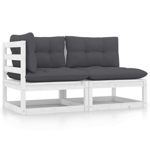 vidaXL 2-tlg. Garten-Lounge-Set mit Kissen Weiß Massivholz Kiefer